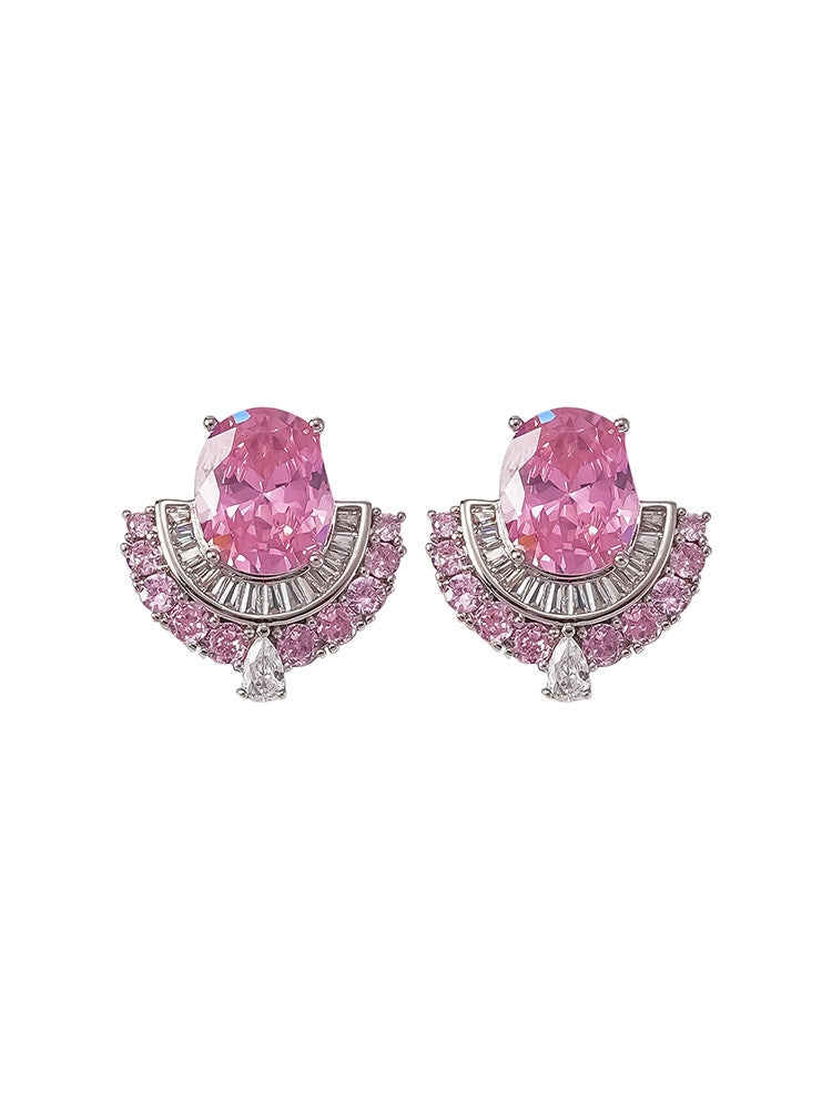 Cherry Fall Lolita Pink Crystal Gem Earrings