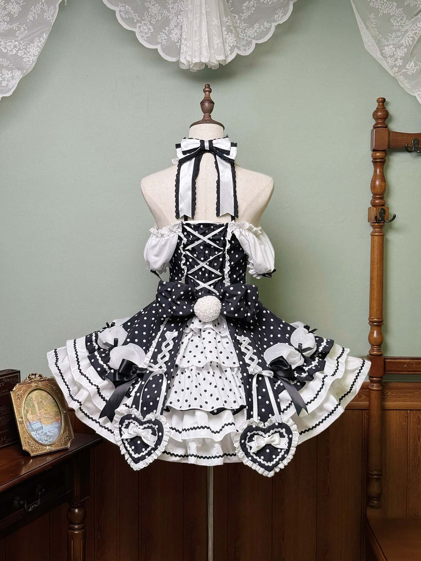 Vintage Polka Dot Lolita Halter Black & White OP Dress