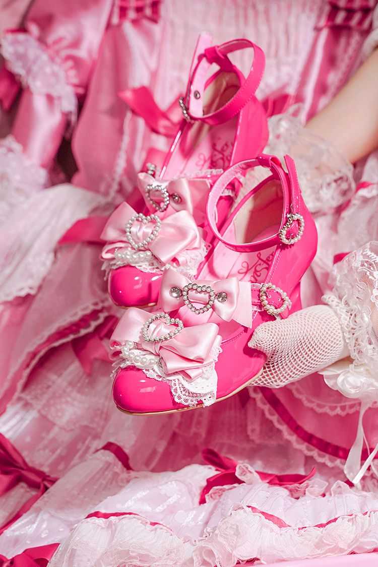 Lolita Sweet Bow Pearl Wedge Heels LE5027