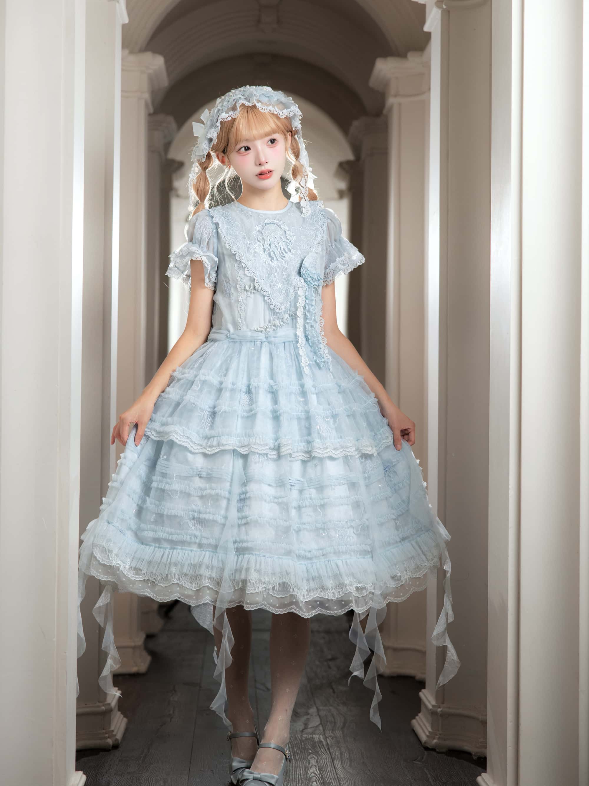 Colored Glaze Jellyfish Lolita Embroidered OP Dress