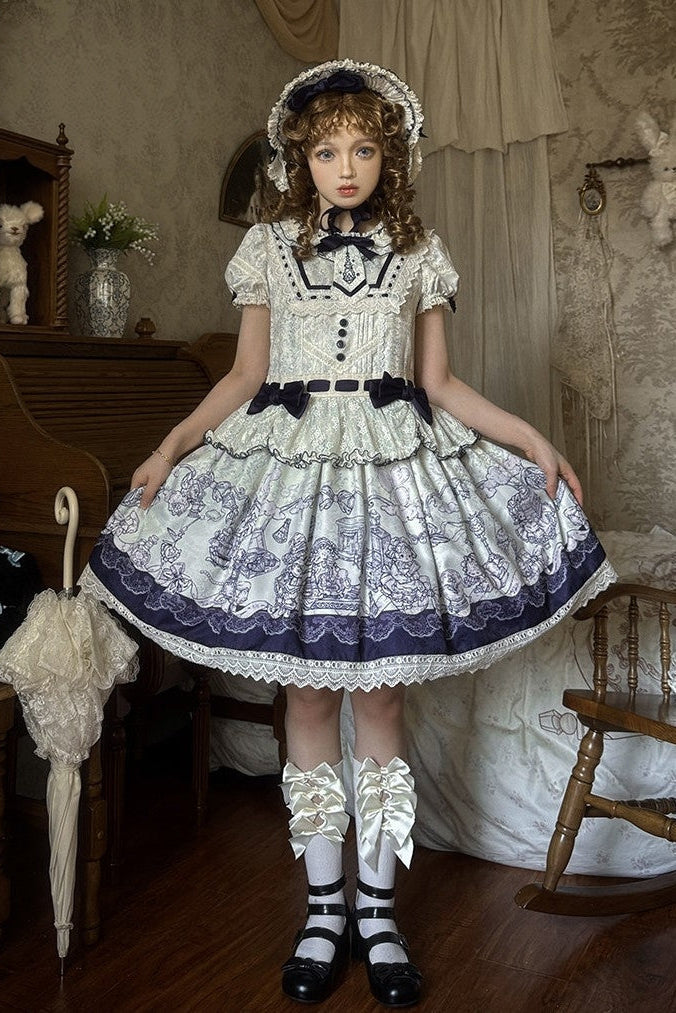 Fantasy Lamb Jacquard Print White Classic Lolita OP