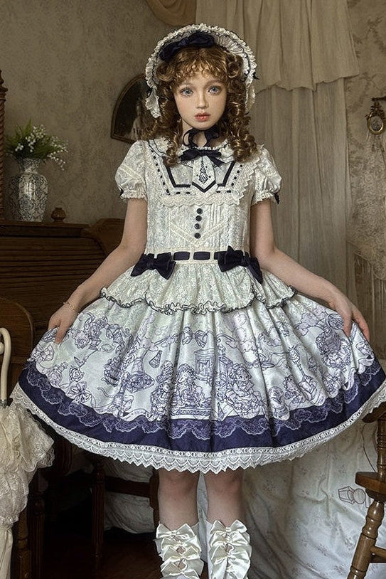 Fantasy Lamb Jacquard Print White Classic Lolita OP