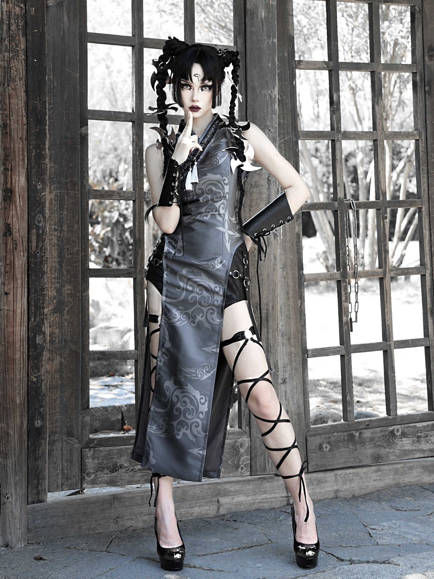 Lolita Gothic Totem Jacquard Suede Dress LG1027