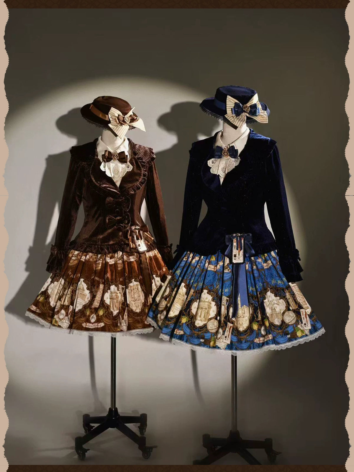 Italian Travelogue Brown British Style Lolita OP Dress and Coat