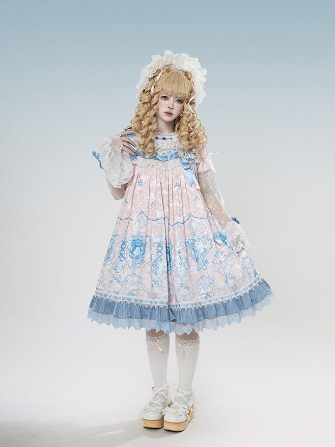 Linglong Porcelain Lolita Classic Printed Dress