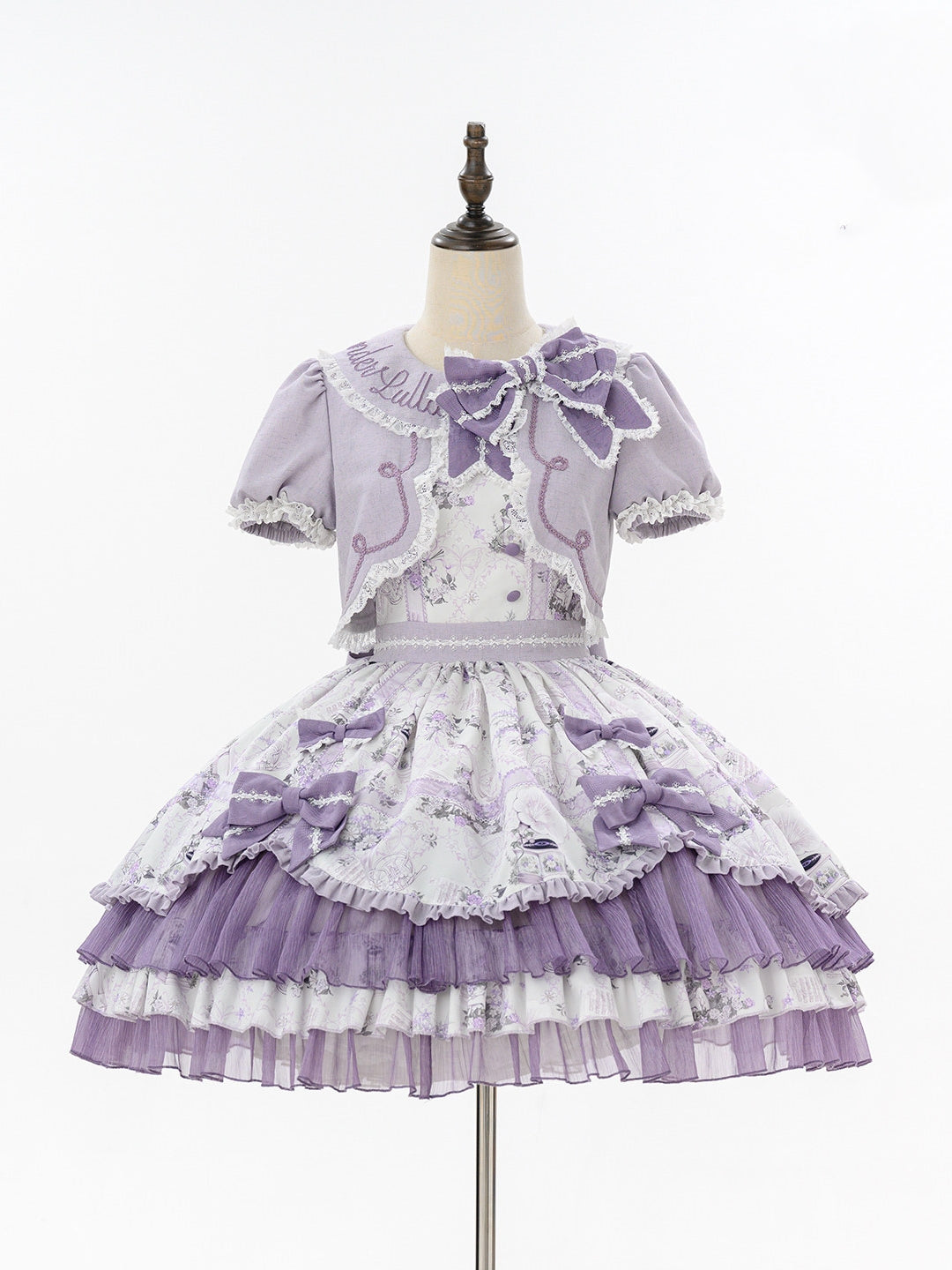 Music Flower Wall Purple Gramophone Print Bow Classic Lolita OP Dress