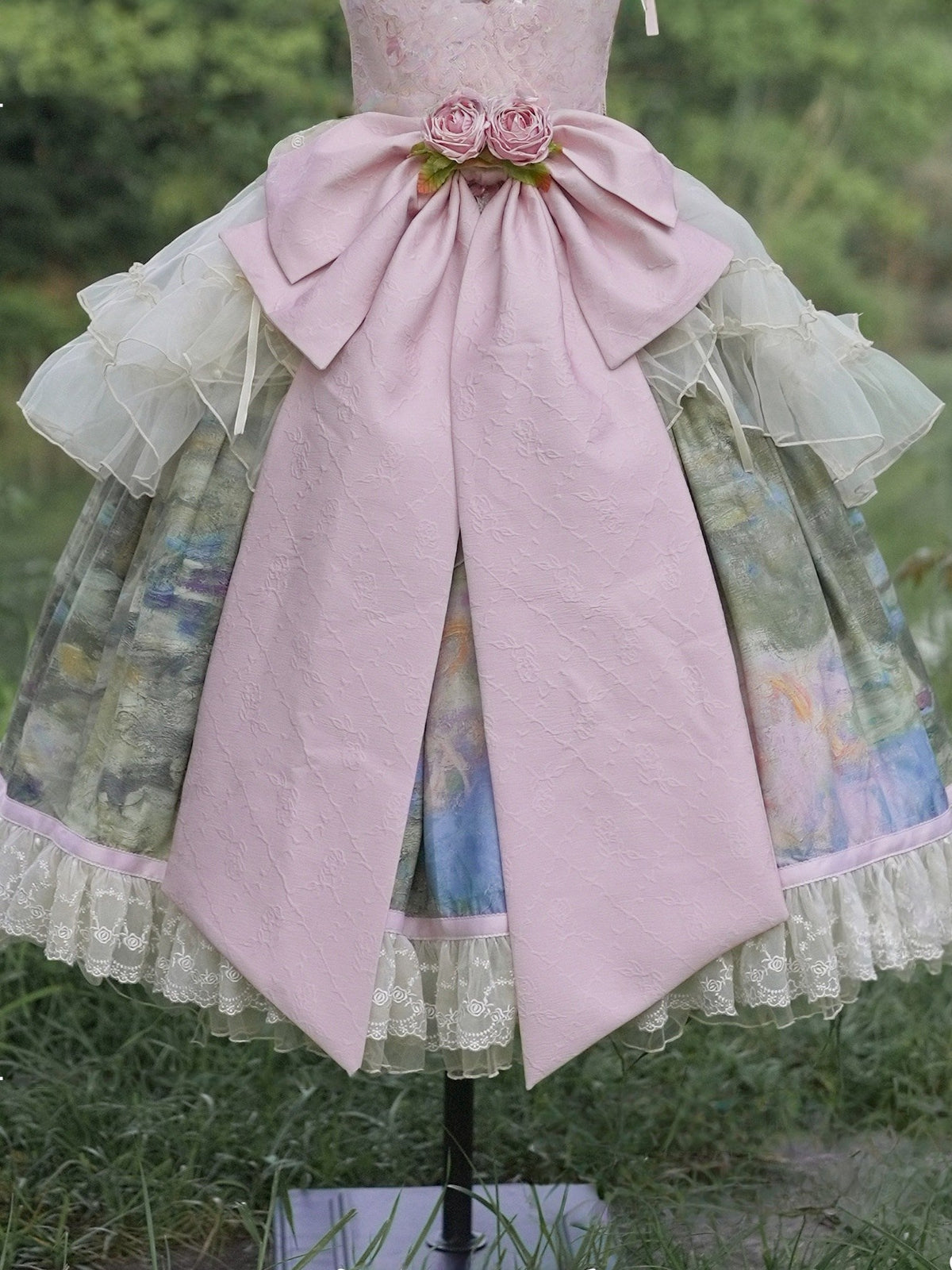 Ensemble Robe et Corset Lolita Classique "Le Jardin de Monet" (Peinture à l'Huile)