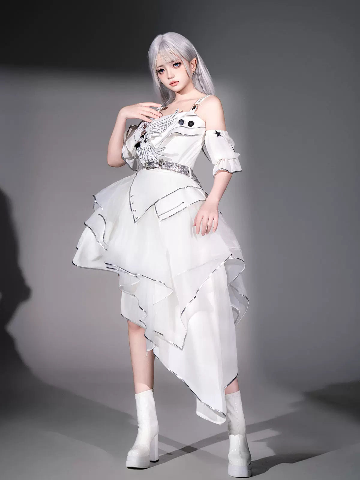 Silver Wing Cyberpunk Futuristic Lolita JSK Camisole Dress Set