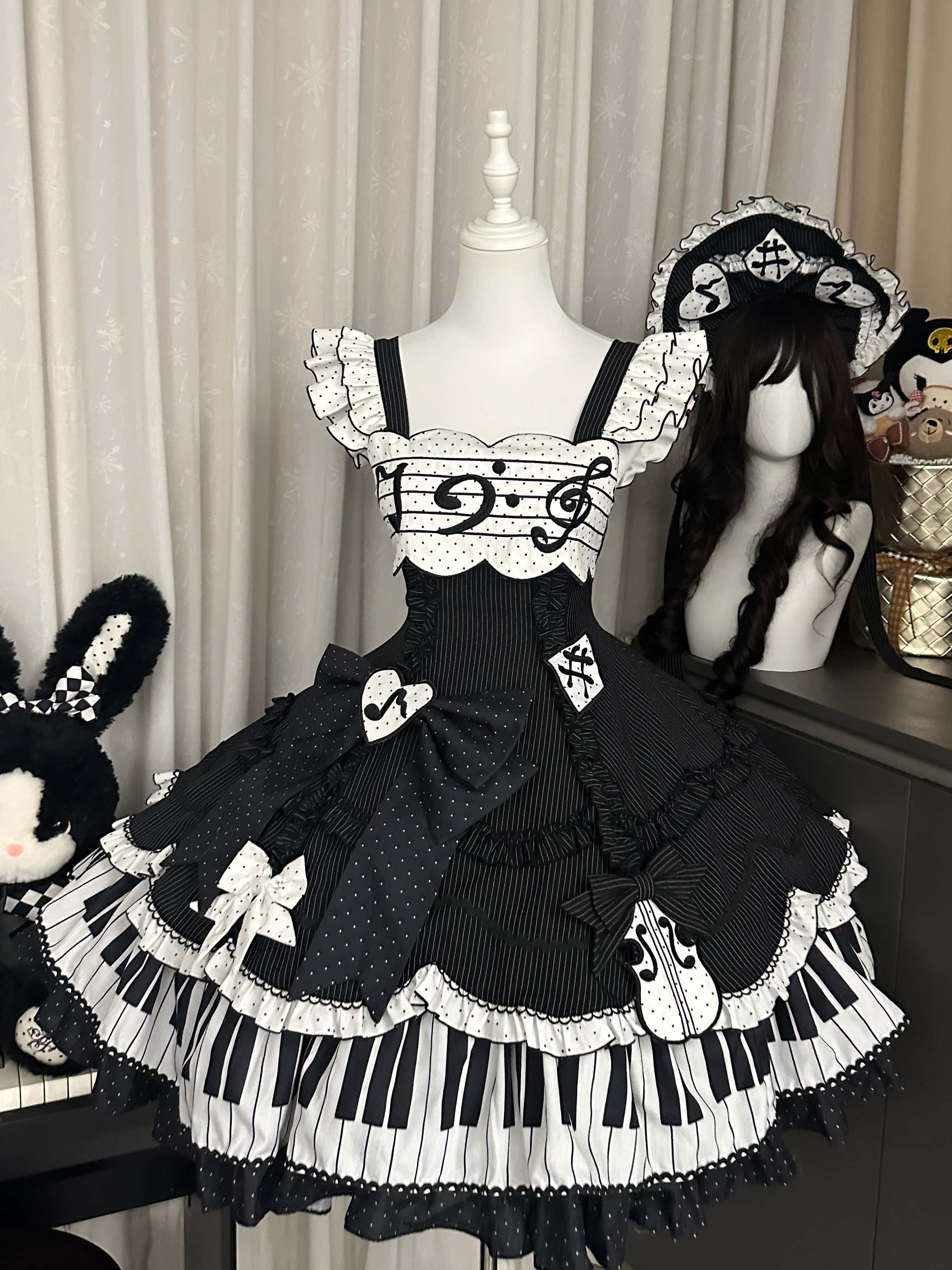 Rhythmic Notes Piano Key Gothic Classic Lolita JSK Full Set
