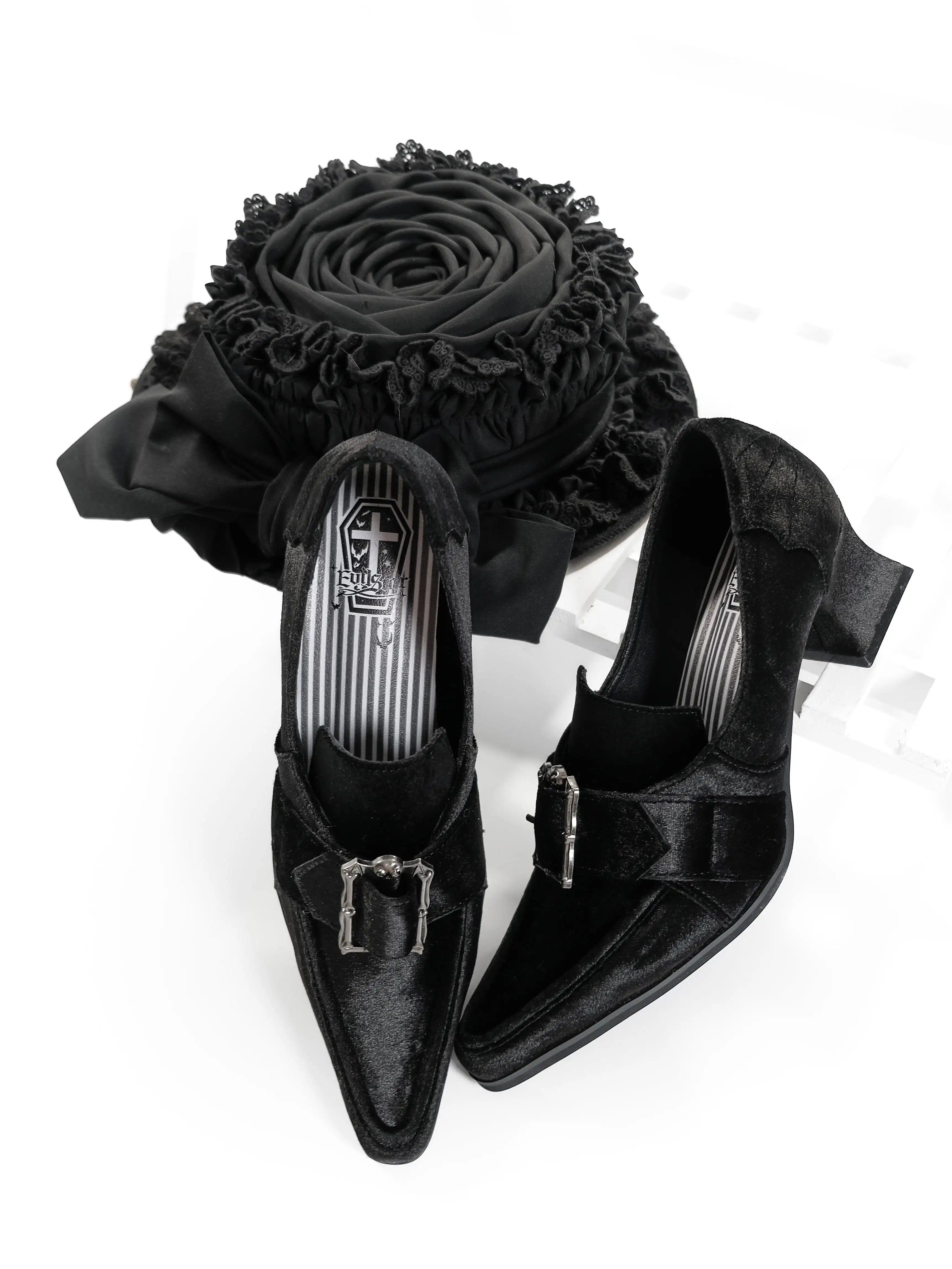 Nocturna Witch Gothic Velvet Pointed Toe Goblet Heel Lolita Pumps