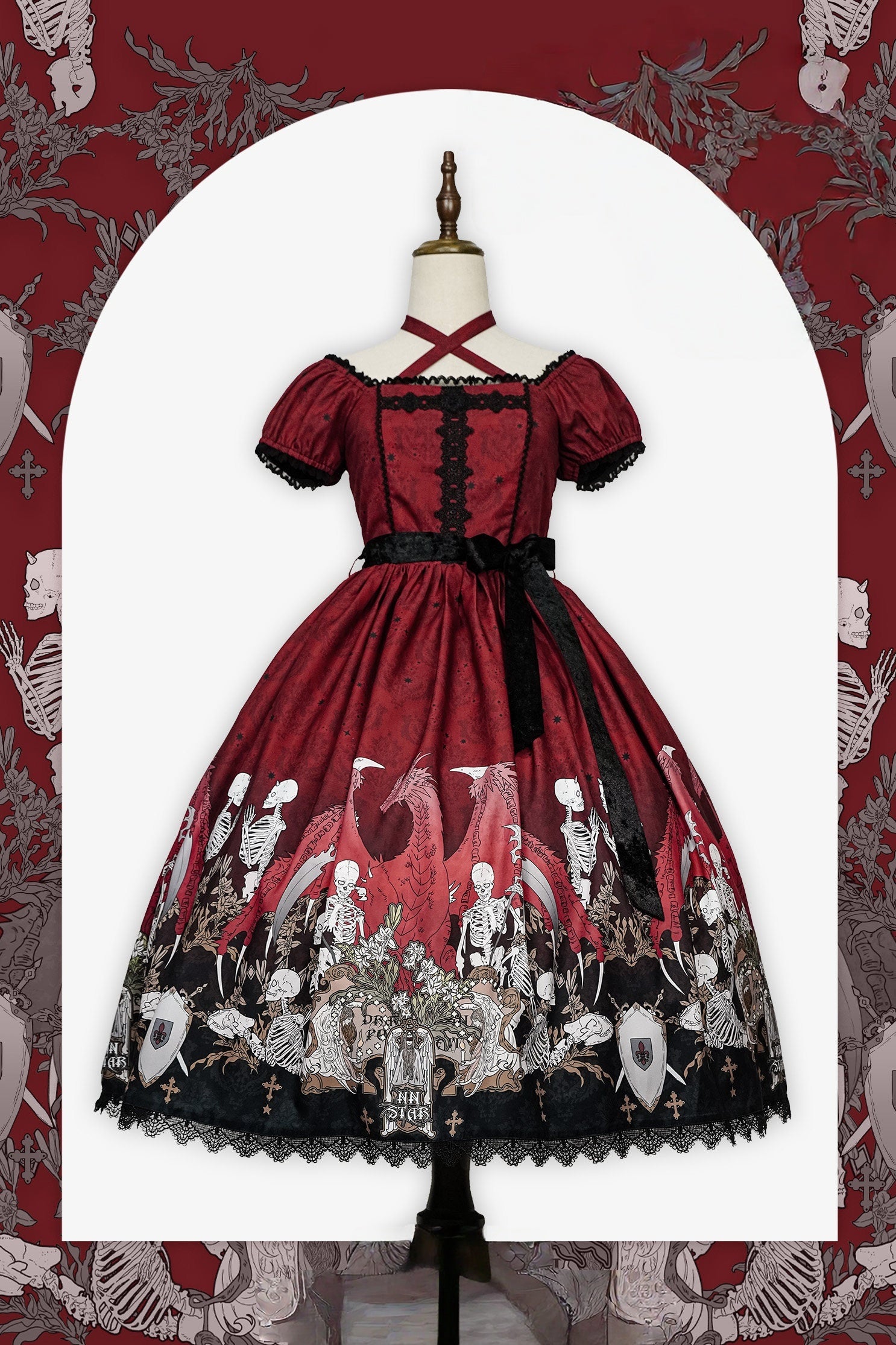 Dragon Bone Lily Lolita Gothic Red OP Dress