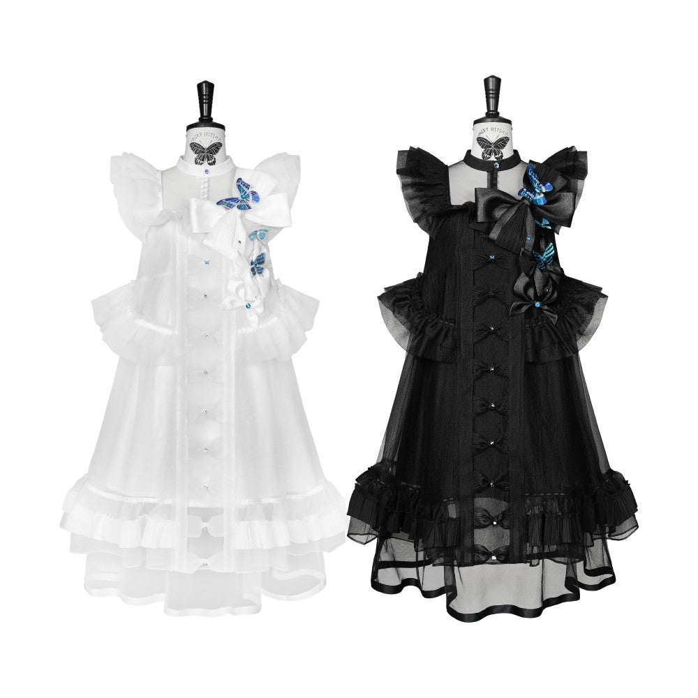 Cabinet Of Curiosities II Dark Gothic Butterfly Stand Collar Babydoll Dress
