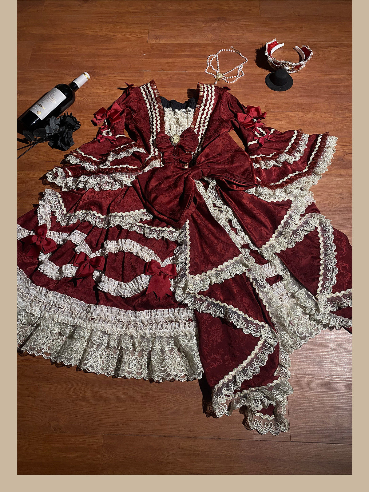 Scarlet Overture Gorgeous Red‑Gold Lolita Bridal Dress