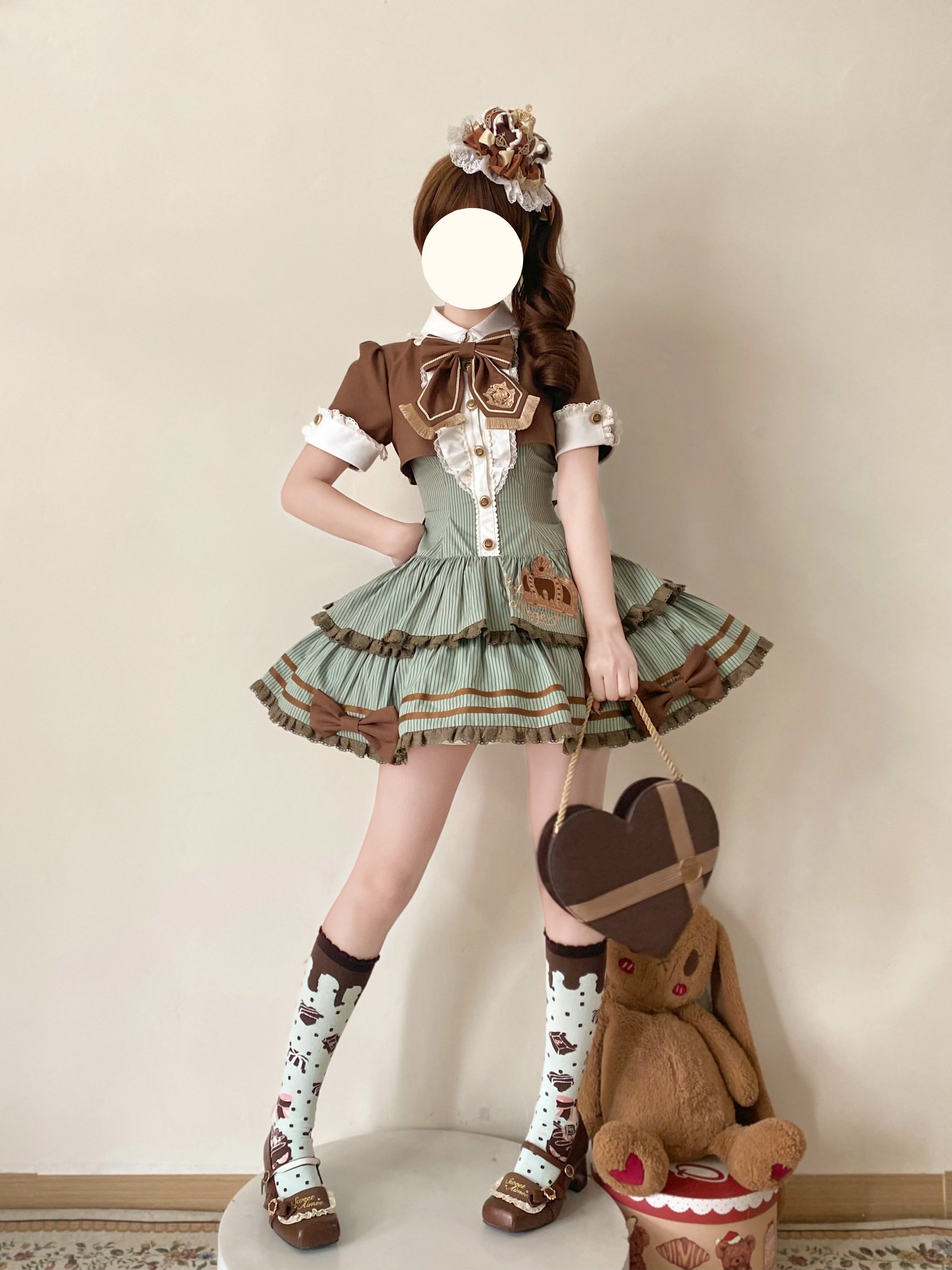 Brown Crown Lolita Idol Academy Fake Two-Piece OP Dress