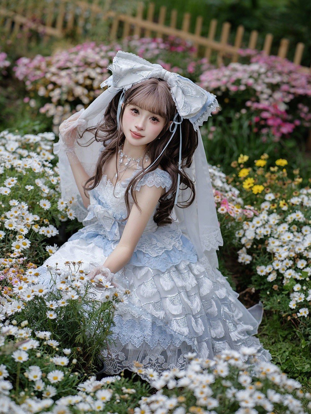 Peacock Feather SP Bridal Lolita Blue & White JSK Dress