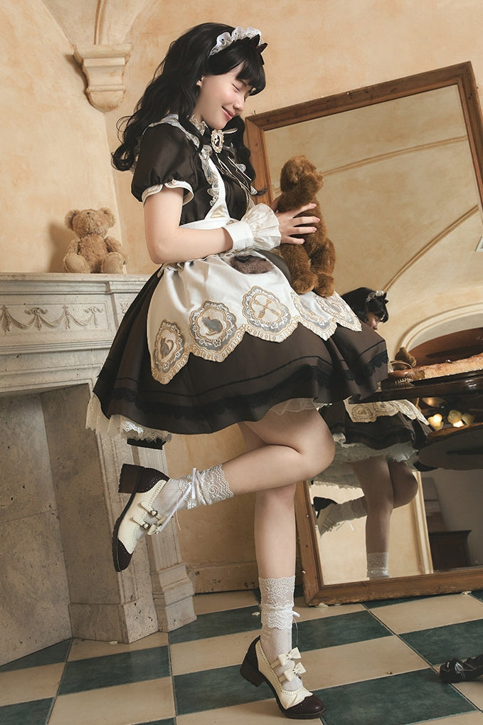 Refreshing Tea Party Lolita Cat Embroidered OP Dress
