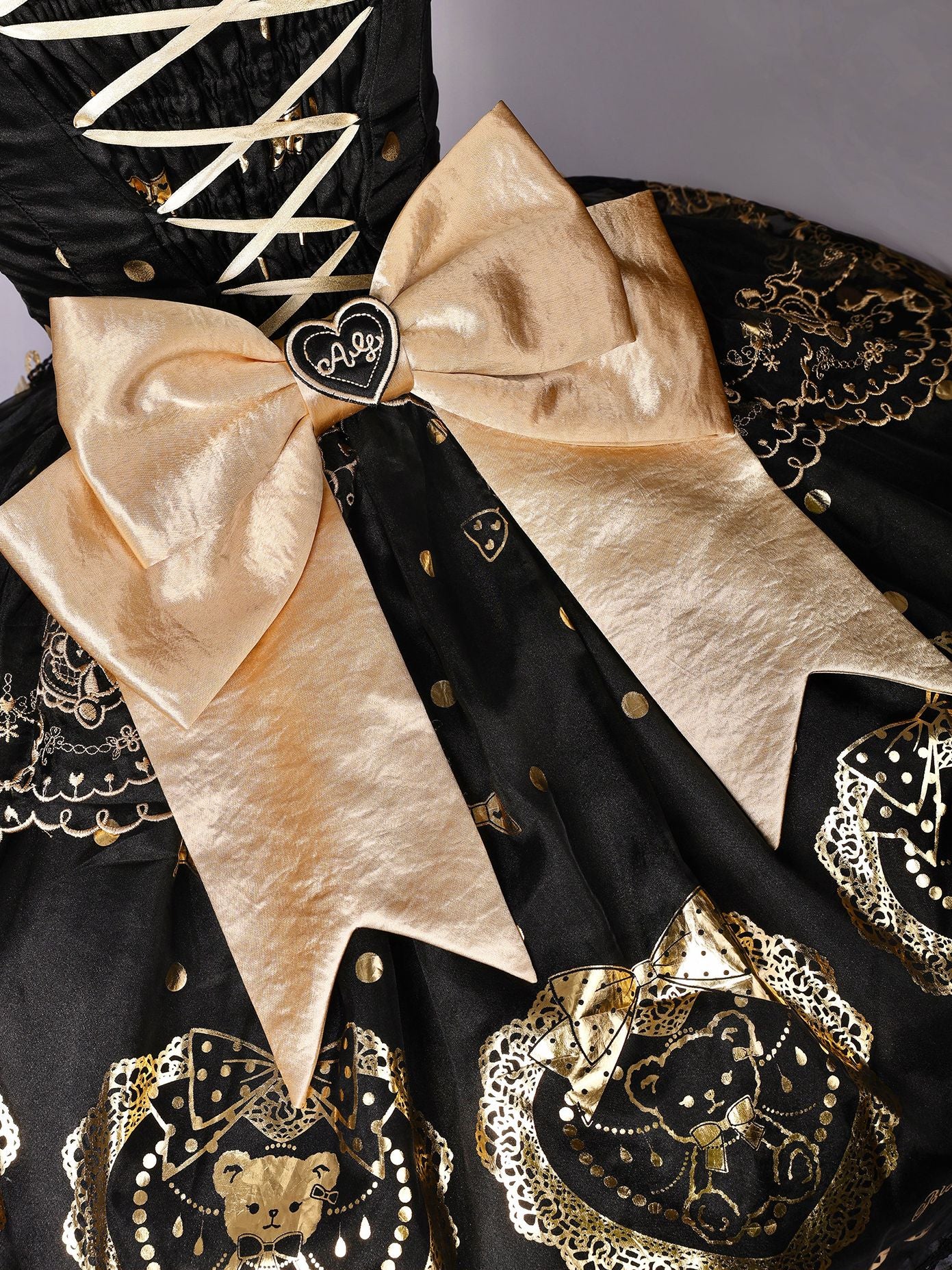 Black Sugar Bear Lolita Black & Gold Dress