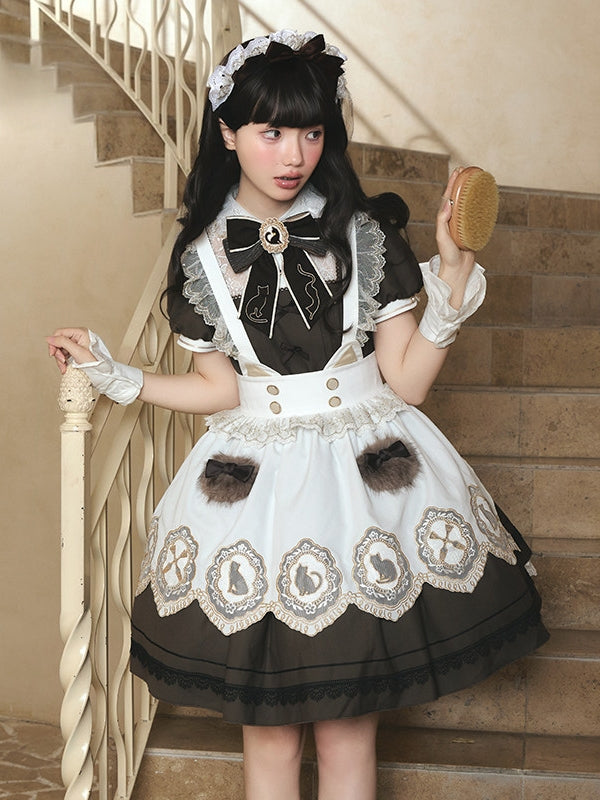 Refreshing Tea Party Lolita Cat Embroidered OP Dress