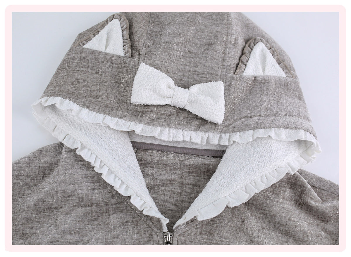 Grey Meow Dimension Autumn Grey Cat Ear Jacket Skirt Set