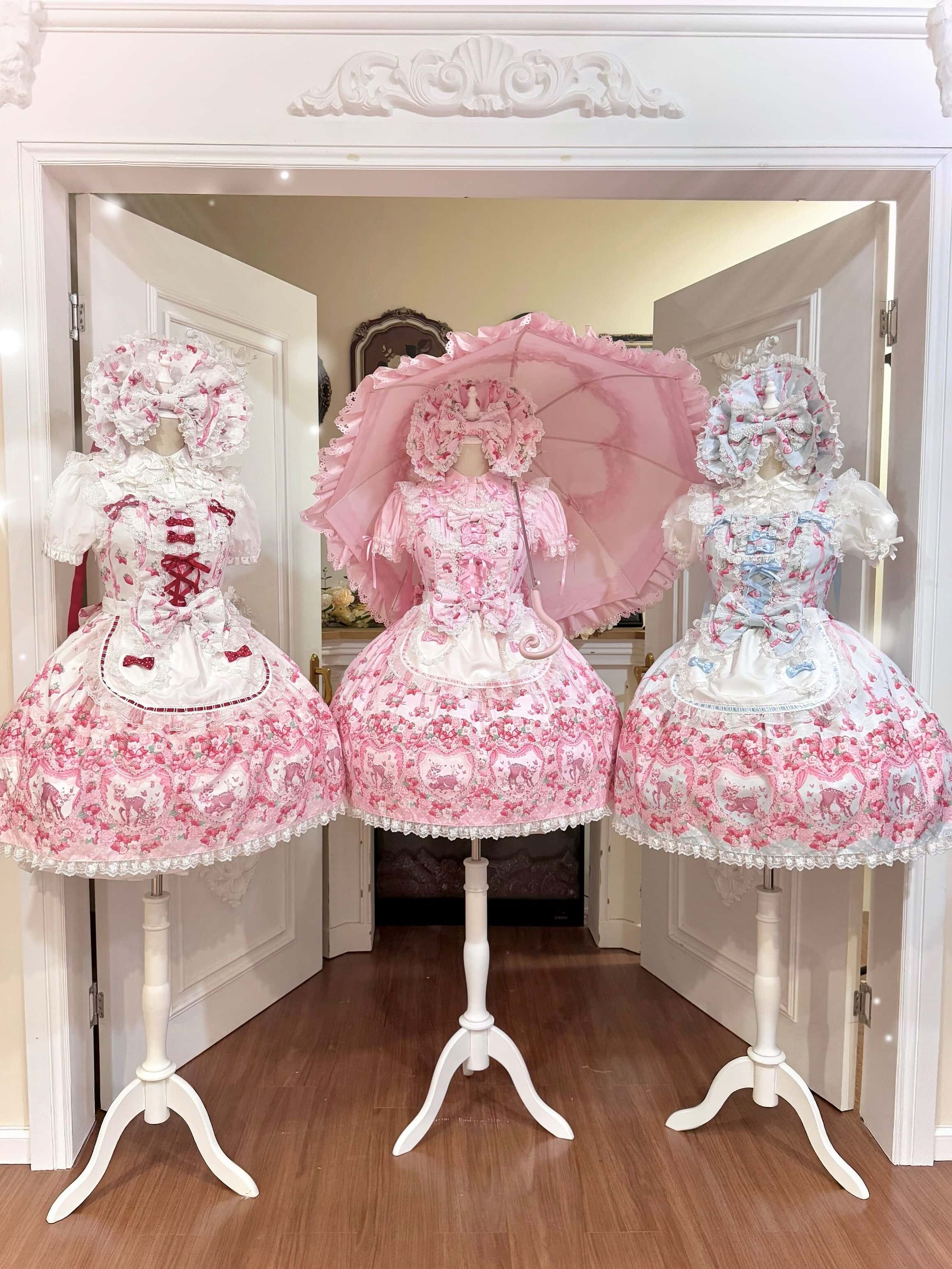 Deer Strawberry Garden Old-School Strawberry Print Lolita JSK