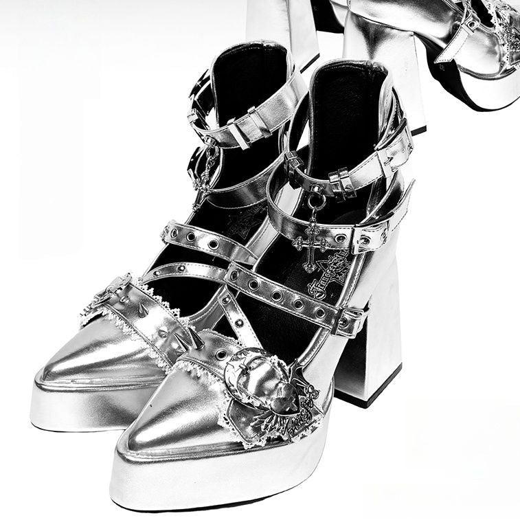 Lolita Gothic Dark style Block Mid Heels LE5023