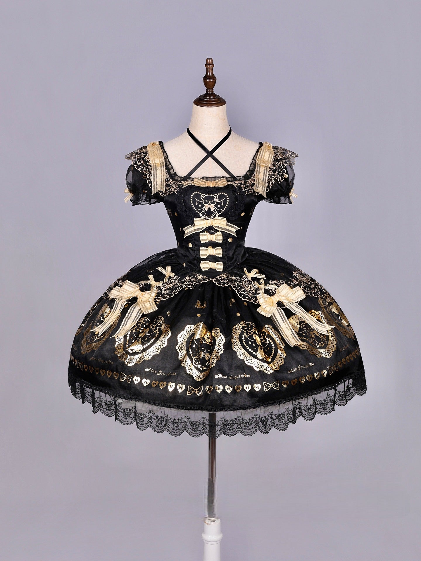 Black Sugar Bear Lolita Black & Gold Dress