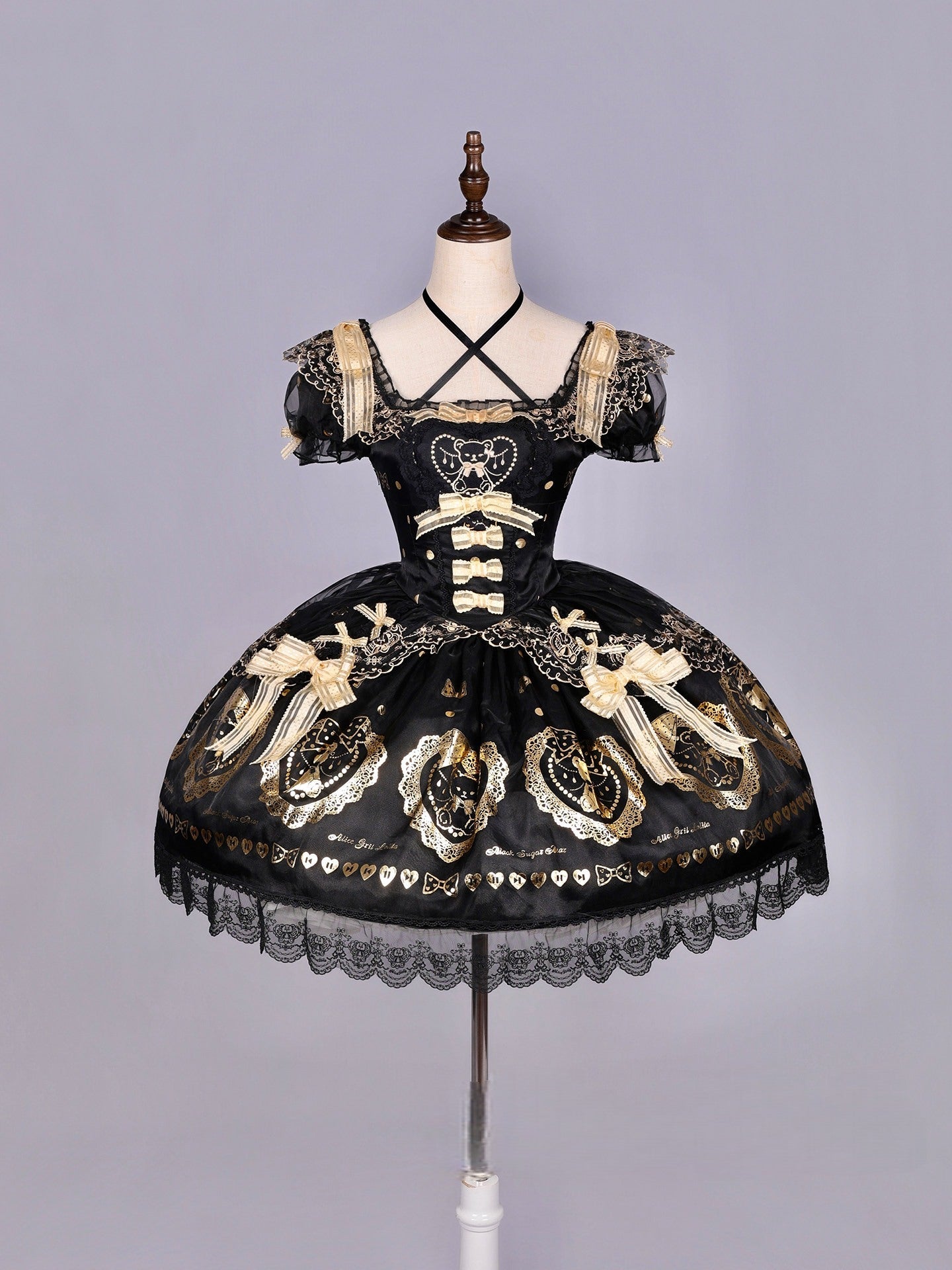 Black Sugar Bear Lolita Black & Gold Dress