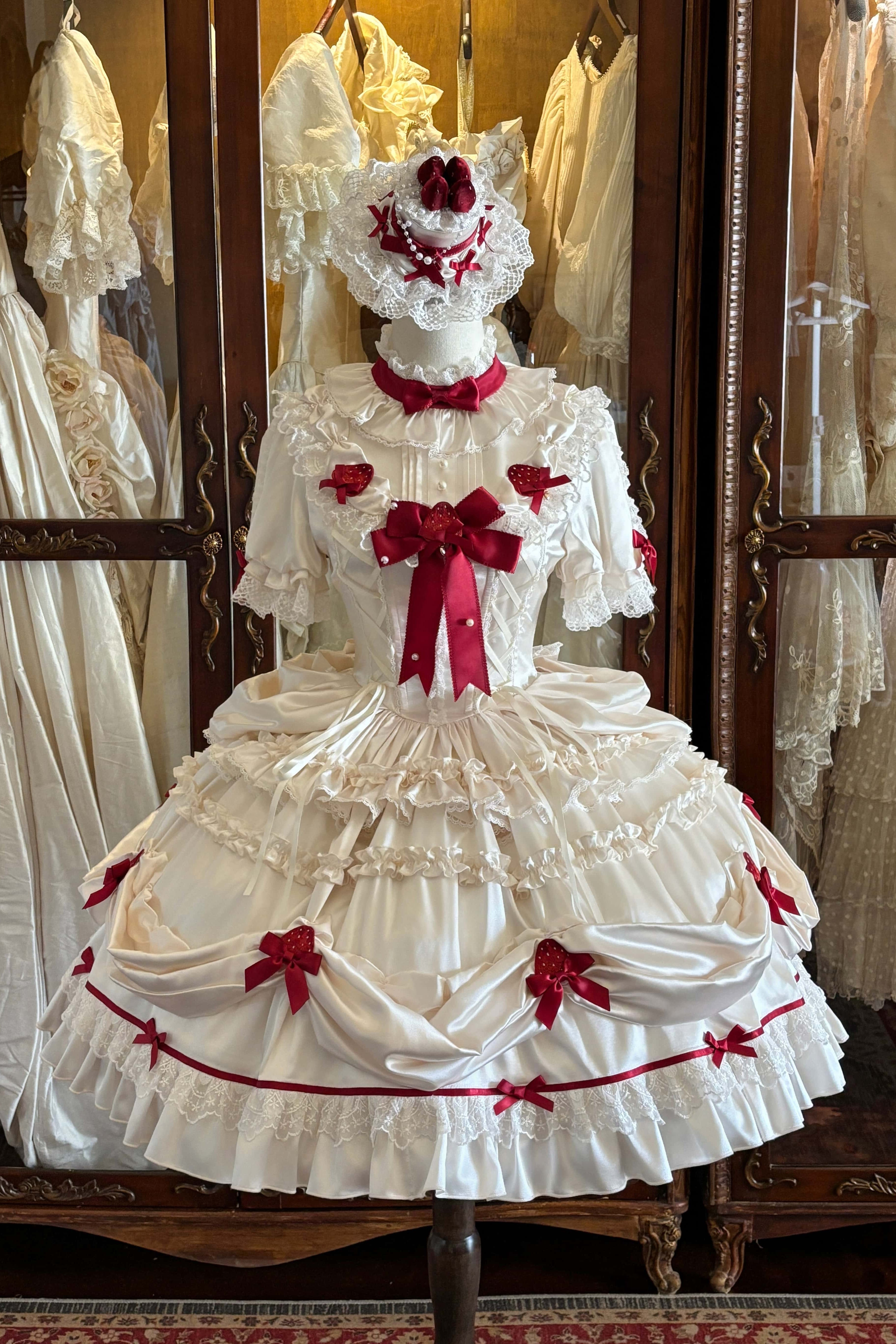 Paria Cream Strawberry Satin Lolita OP Dress