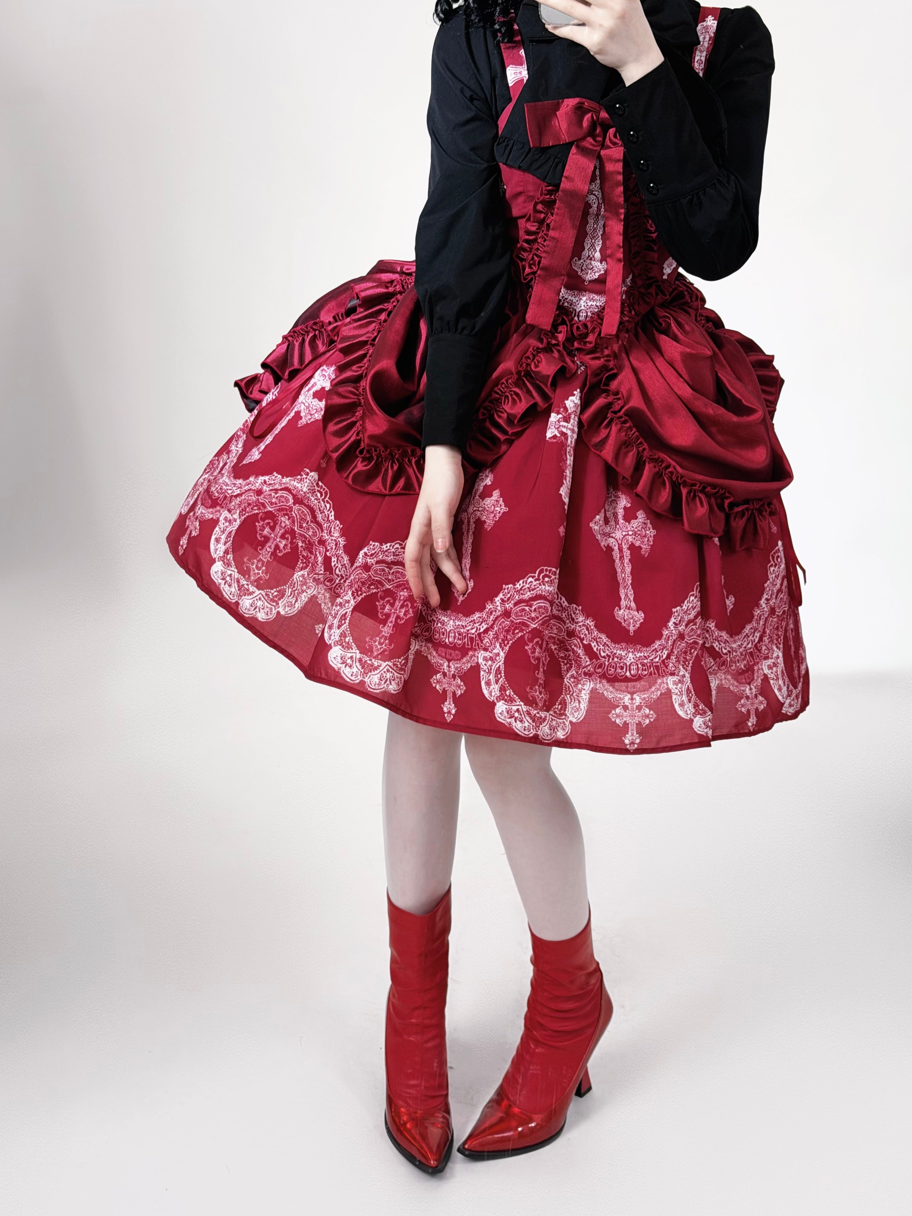 Lace Cross Gothic Lolita JSK Red Set