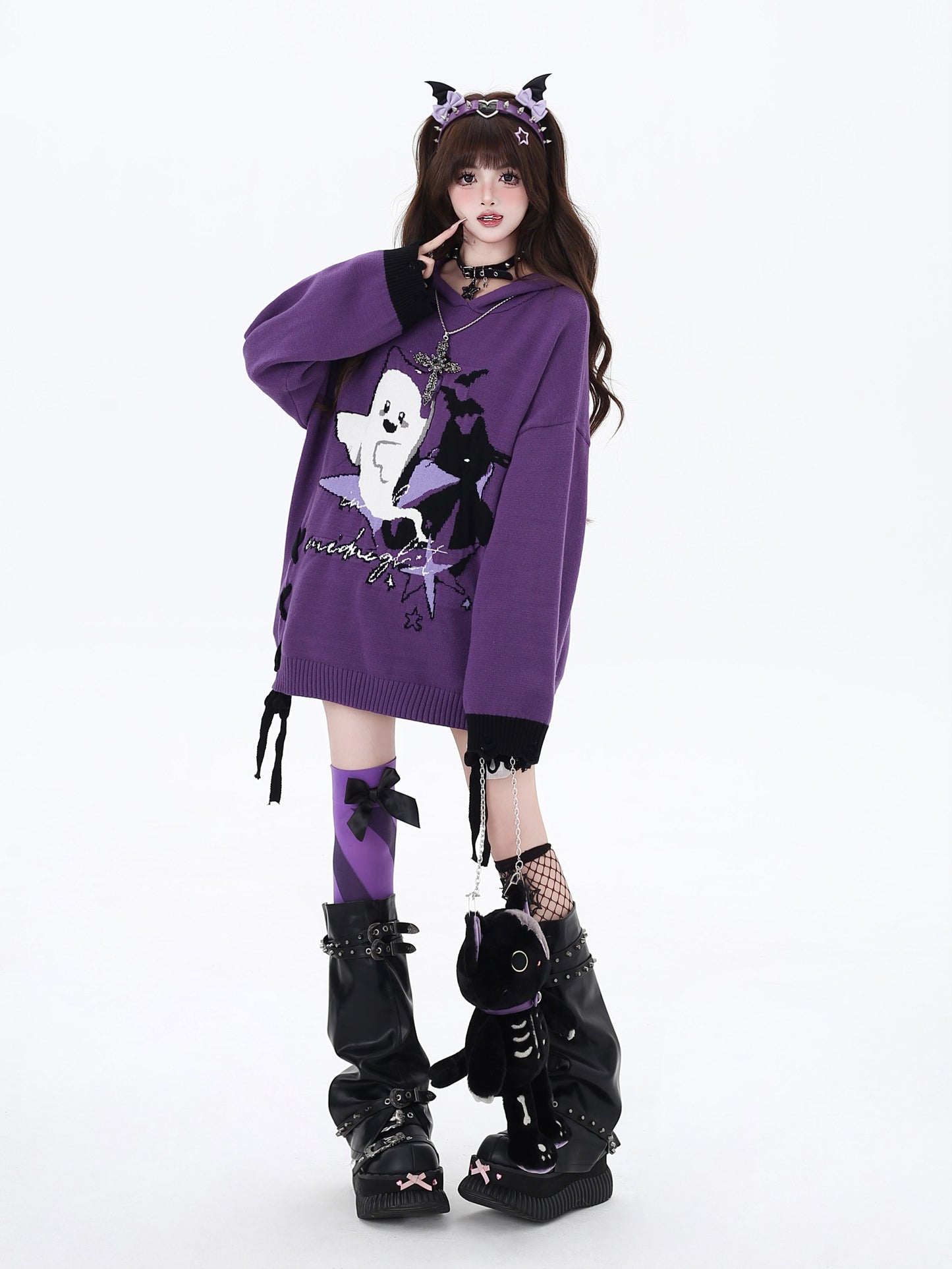 Y2K Ghostie Color-Block Knit Sweater LE1029