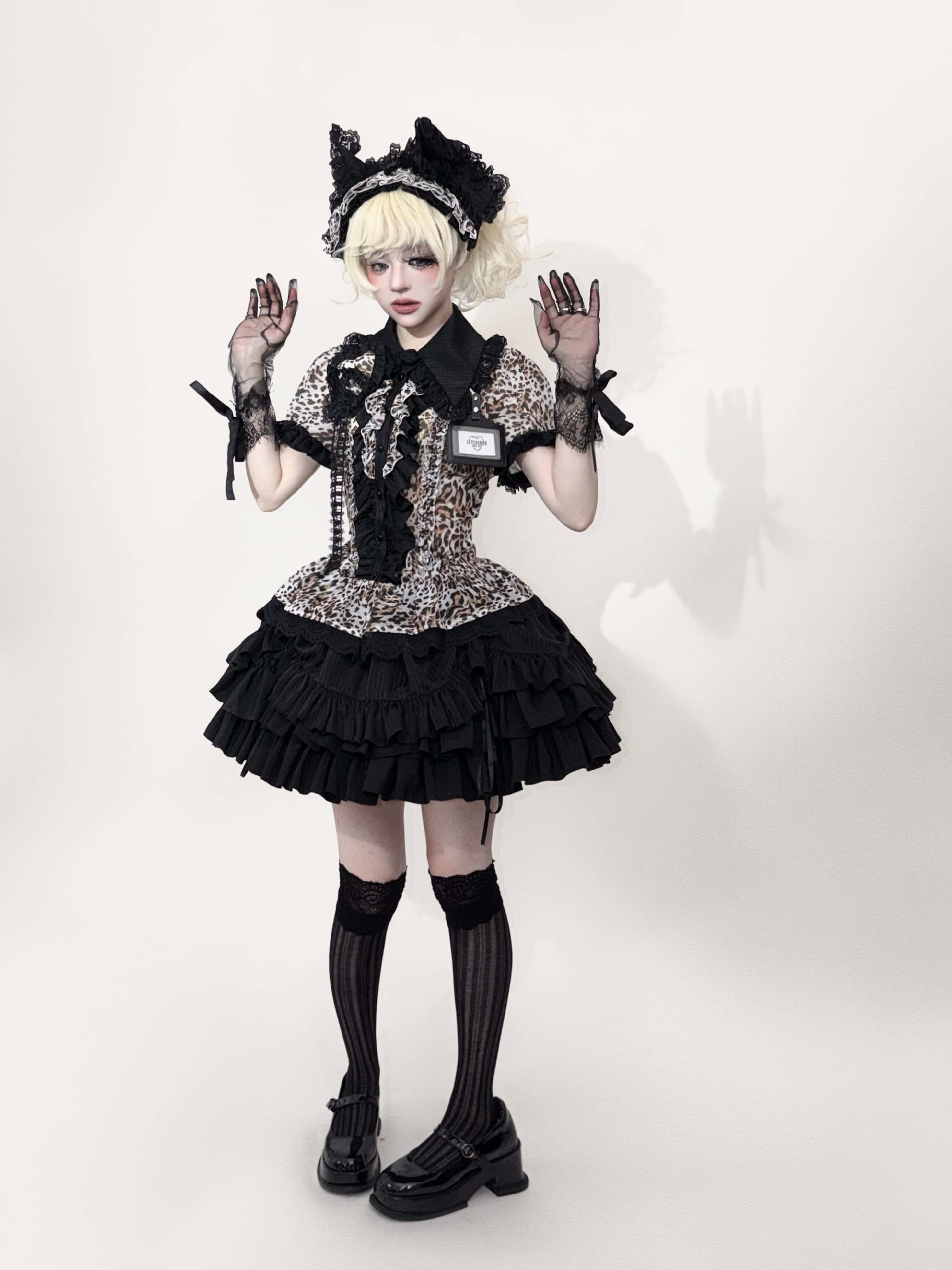 Bengal Cat Gothic Lolita White Blouse & Skirt Set