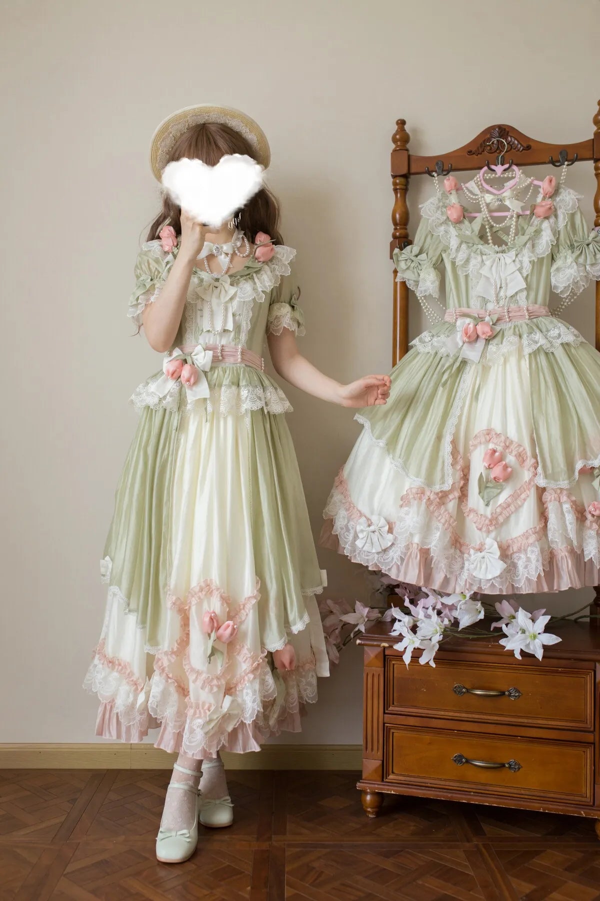 Tulip Letter Mint Green Short Sleeve Classic Lolita OP Dress