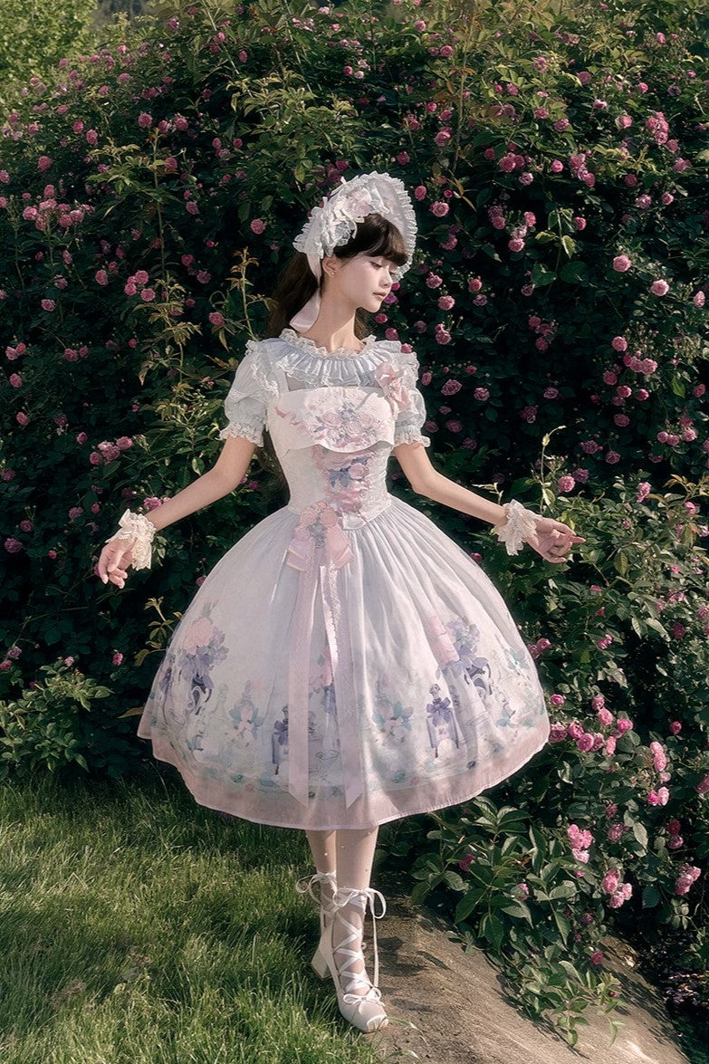 Morning Dew Rose Blue Green Hanfu Lolita JSK Dress Set
