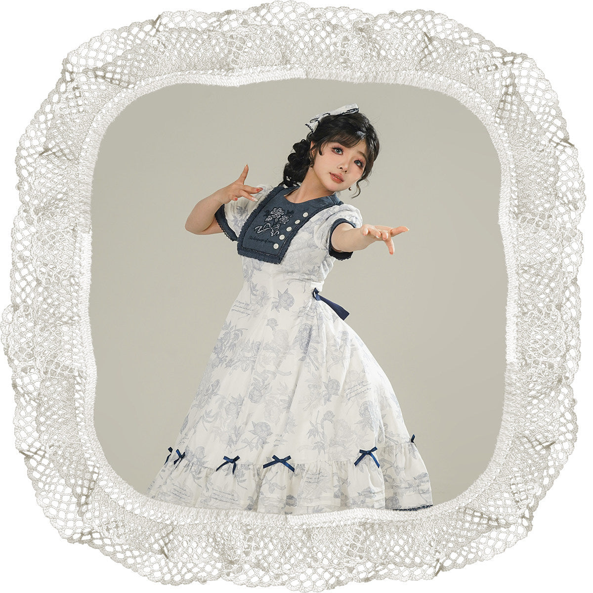 Peony Whisper Lolita Cla Printed Six‑Gore Cut Long OP Dress