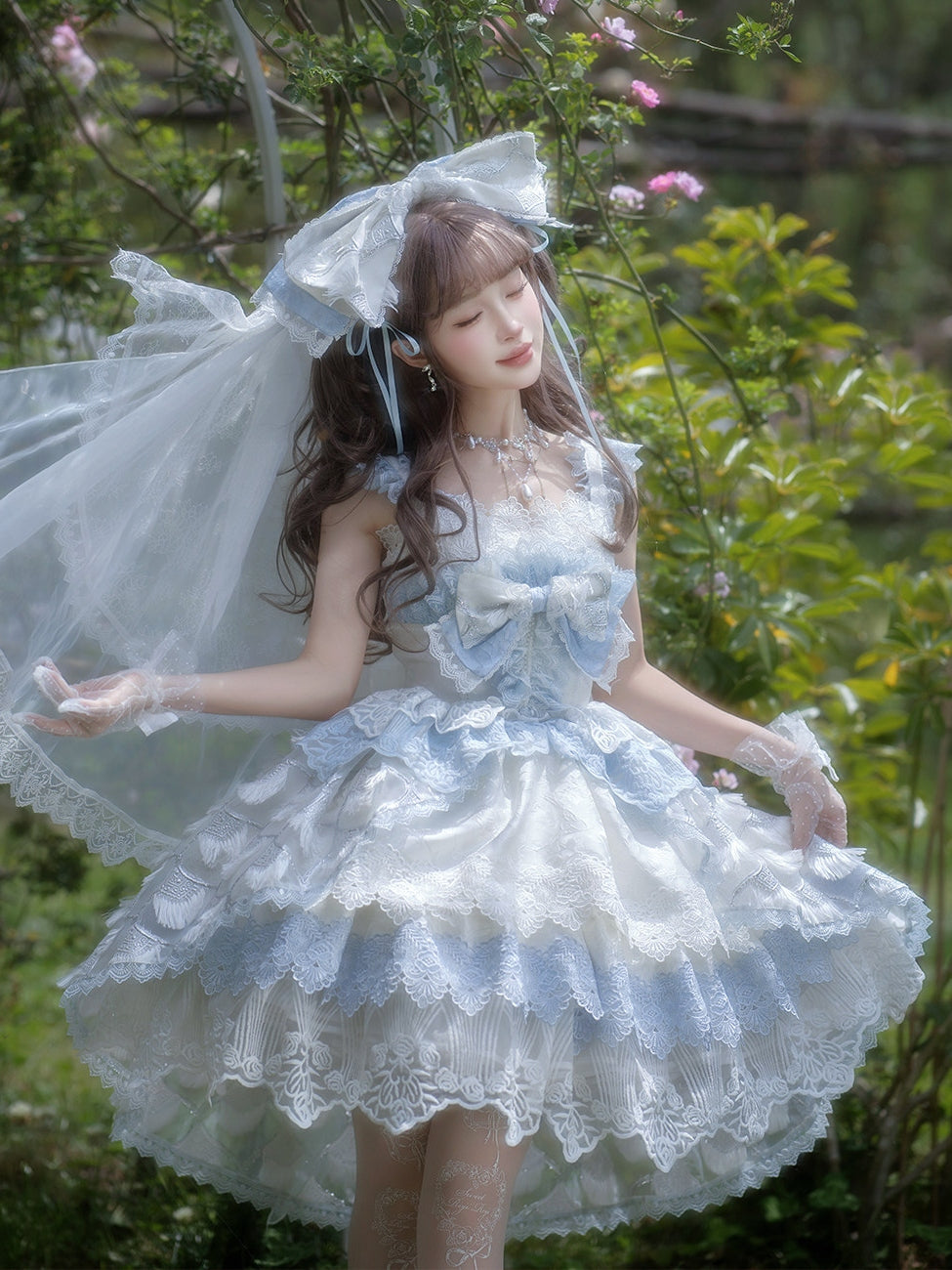 Peacock Feather SP Bridal Lolita Blue & White JSK Dress