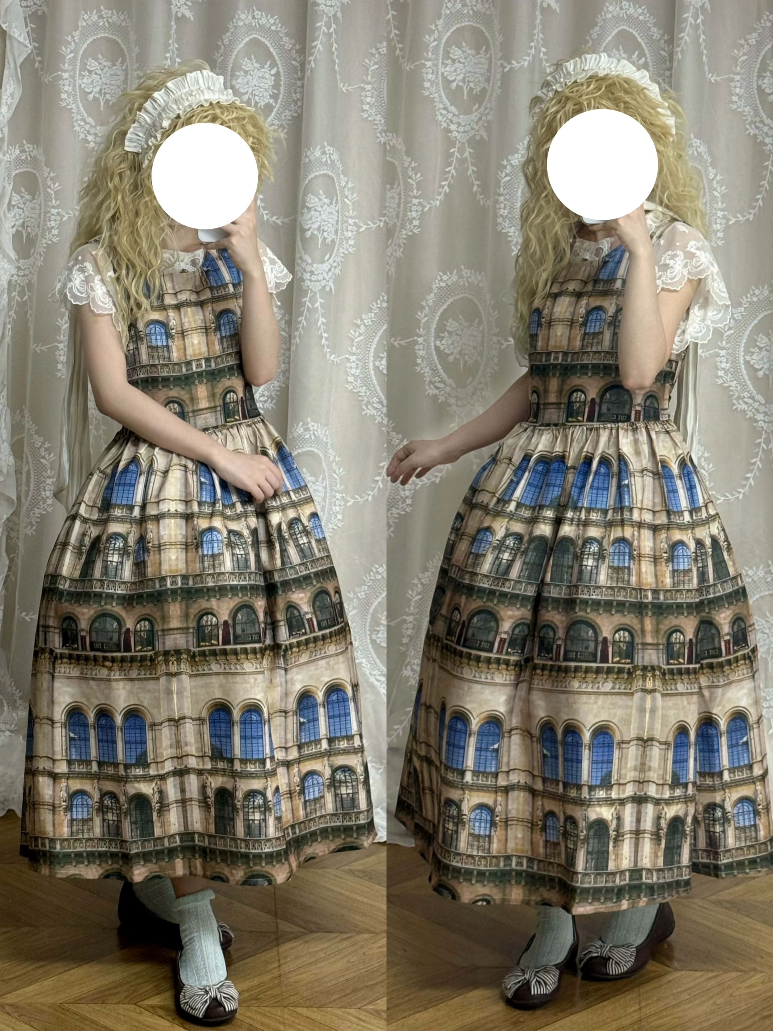 Antonia's Cottage Oil Painting Long Pinafore Dress