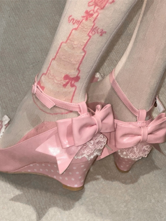 Little Snack Vintage‑Style Polka‑Dot Sweet Lolita Wedge‑Heel Shoes