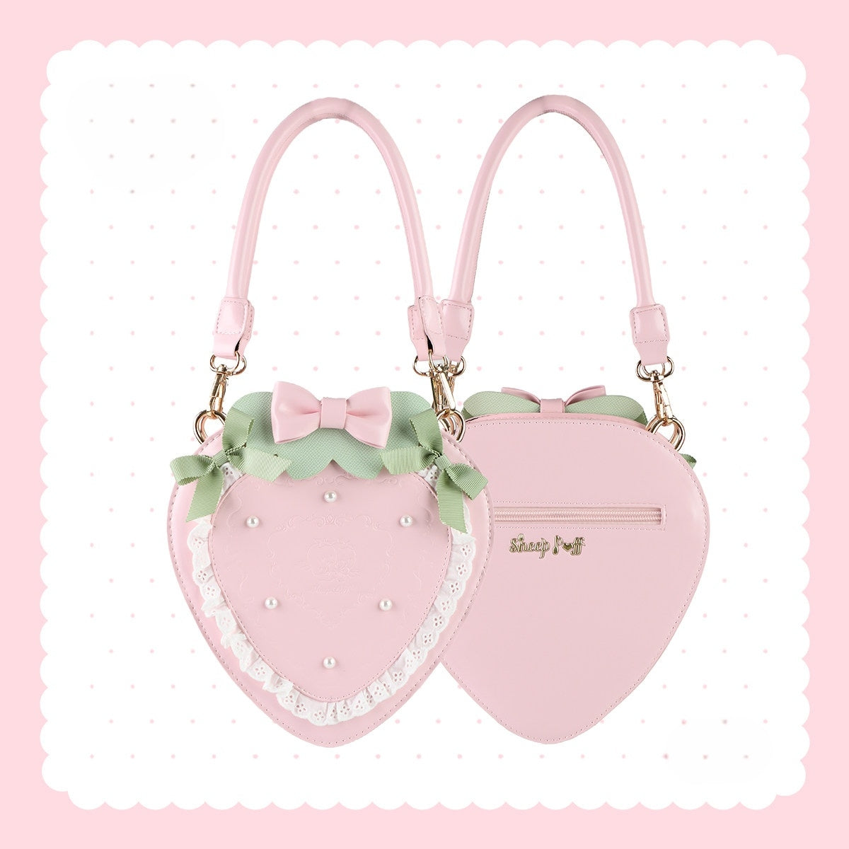 Sweet Strawberry Lolita Handbag With Bow & Lace Trim