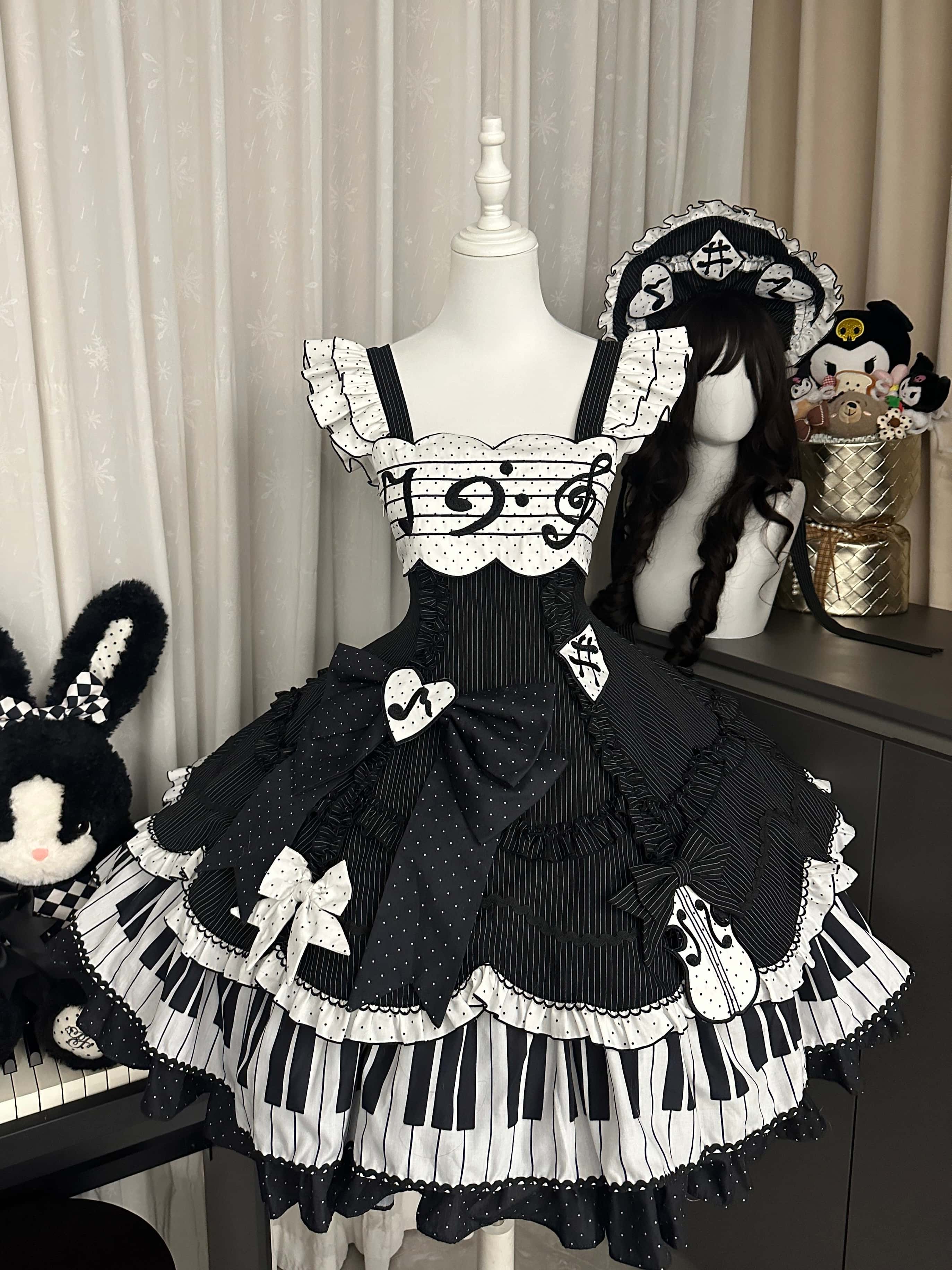 Rhythmic Notes Piano Key Gothic Classic Lolita JSK Full Set