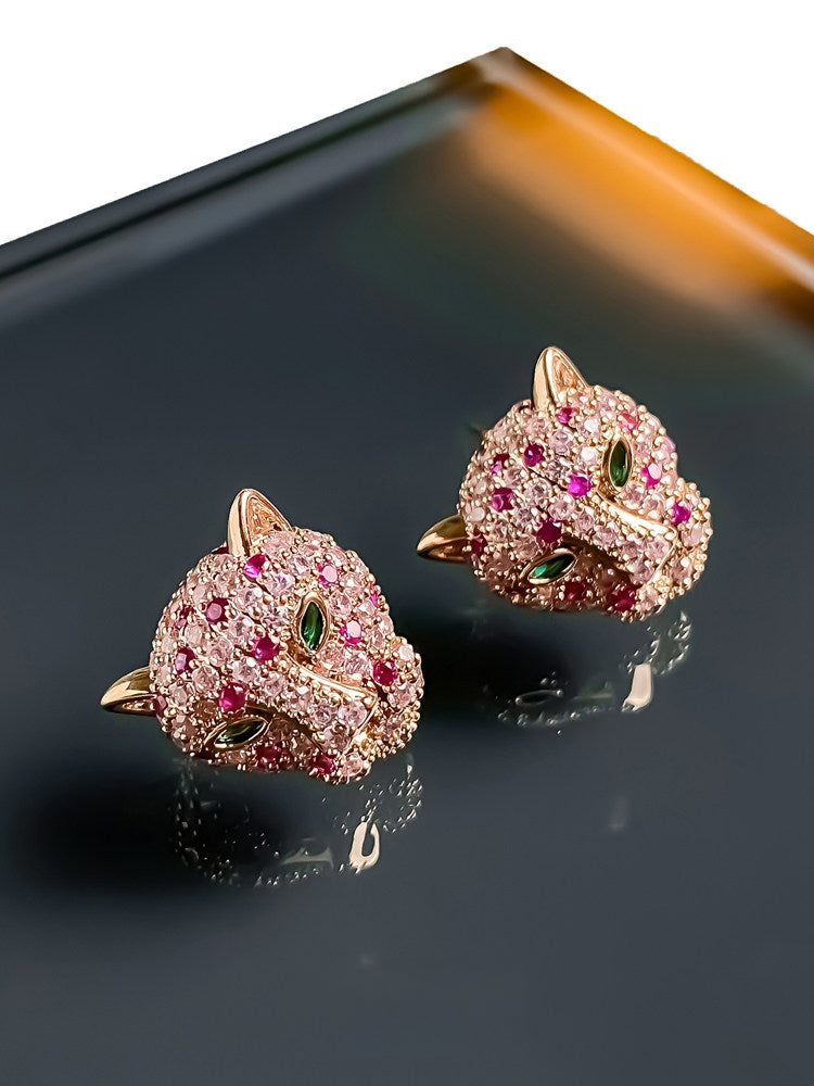 Leopard Head Lolita Crystal Gem Earrings