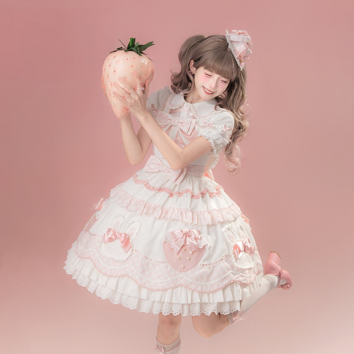 Starry‑Fallen Strawberry Rabbit Original Lolita Cute JSK Dress