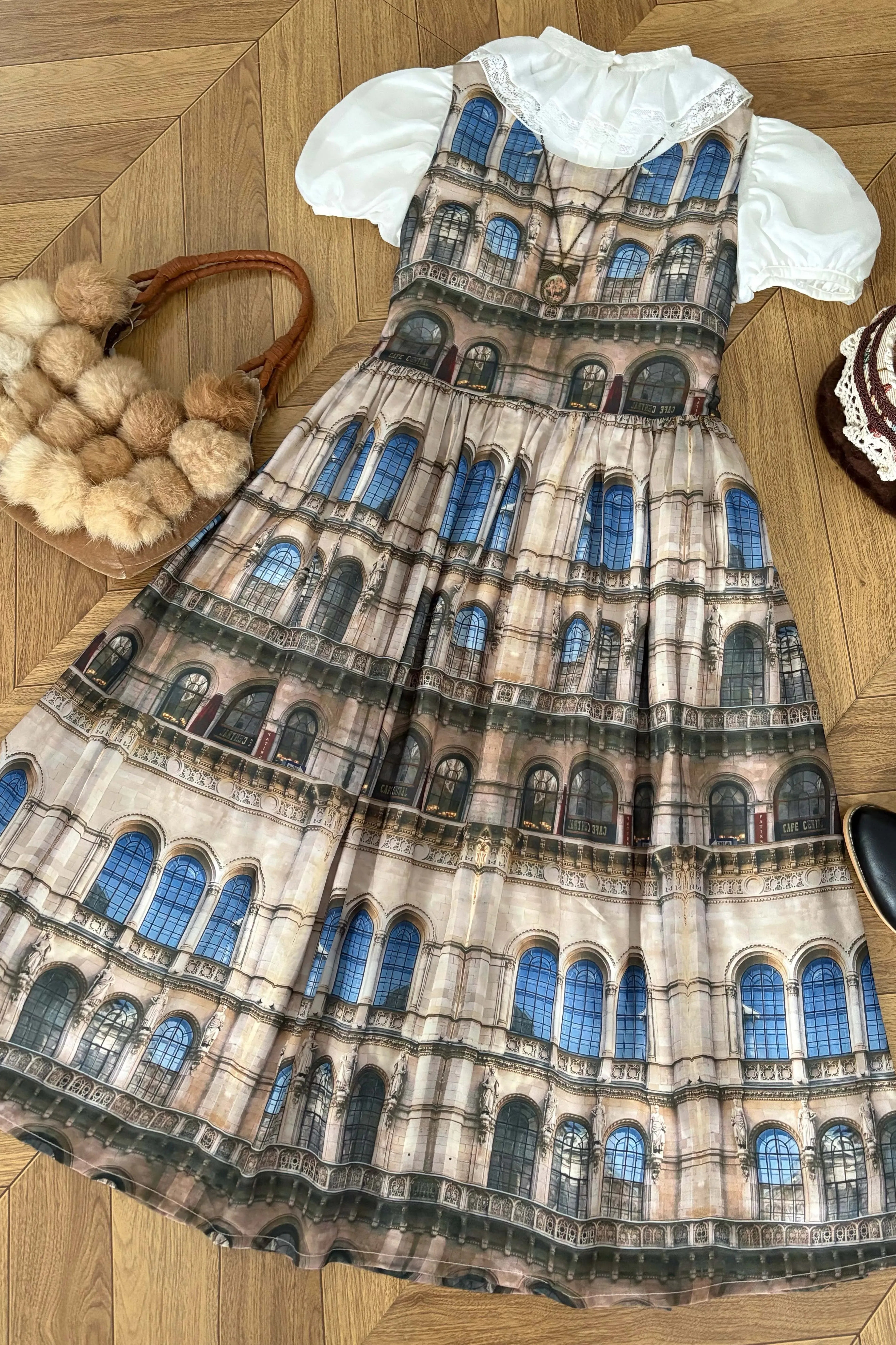 Antonia's Cottage Oil Painting Long Pinafore Dress