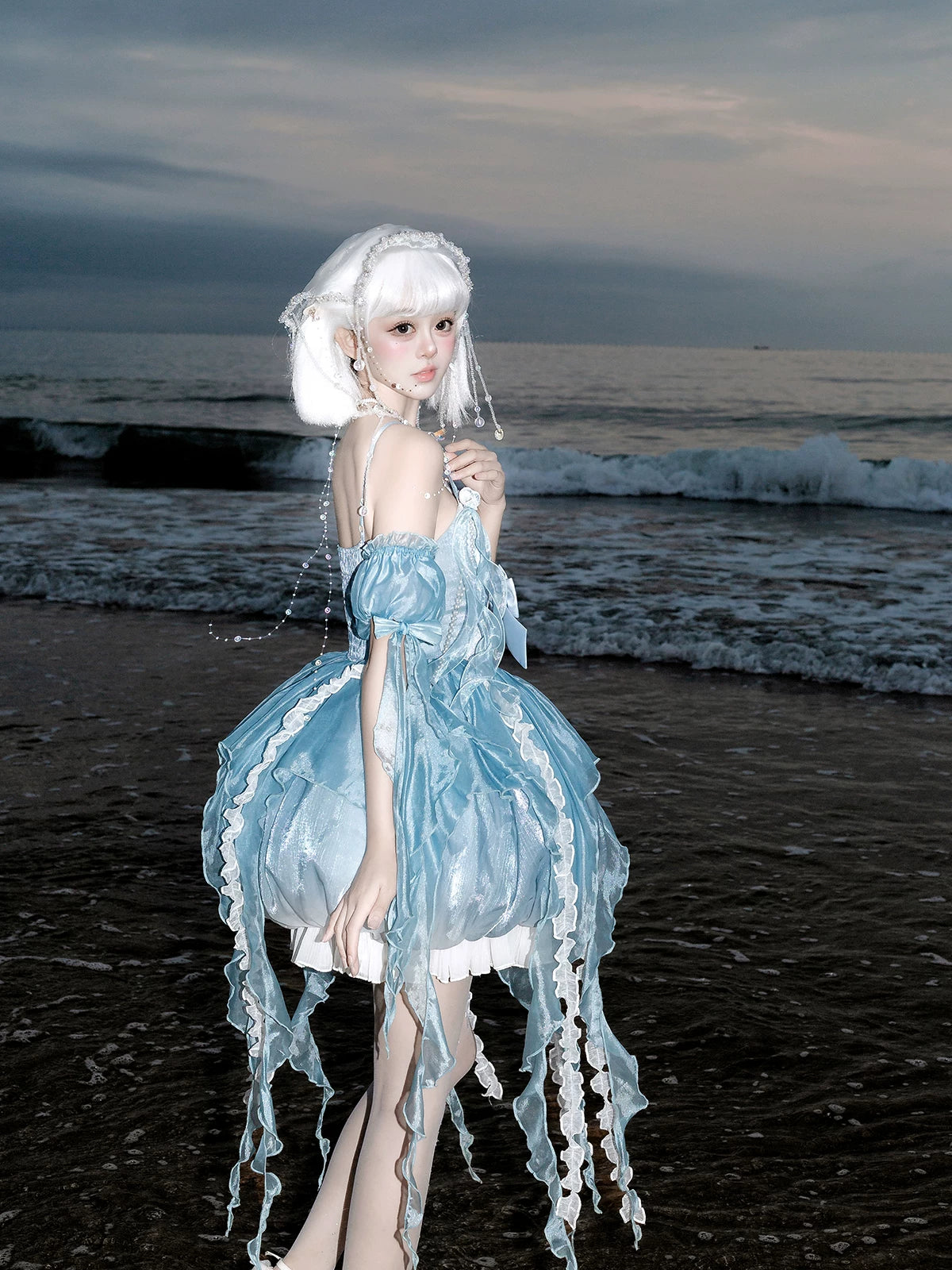 Dream Jellyfish JSK Sweet Lolita Suspender Dress Detachable Sleeves Set