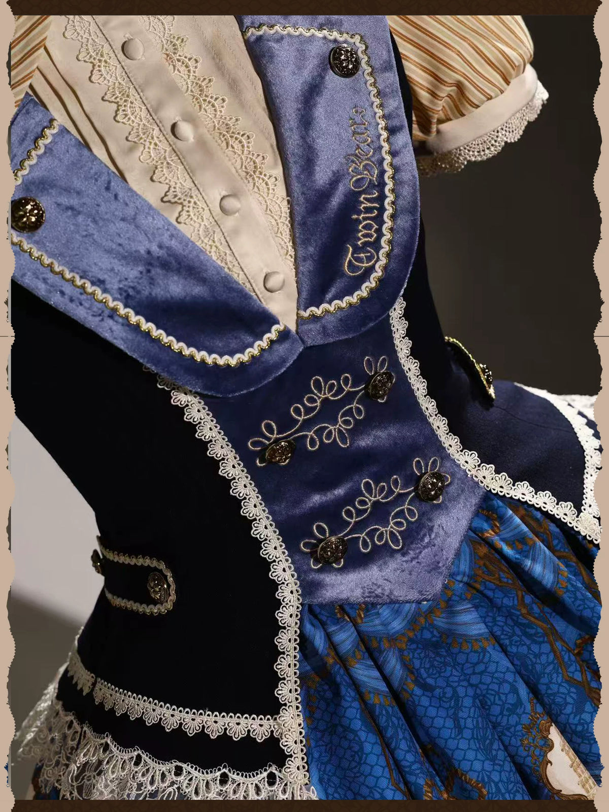 Italian Travelogue Navy British Style Lolita OP Dress and Coat