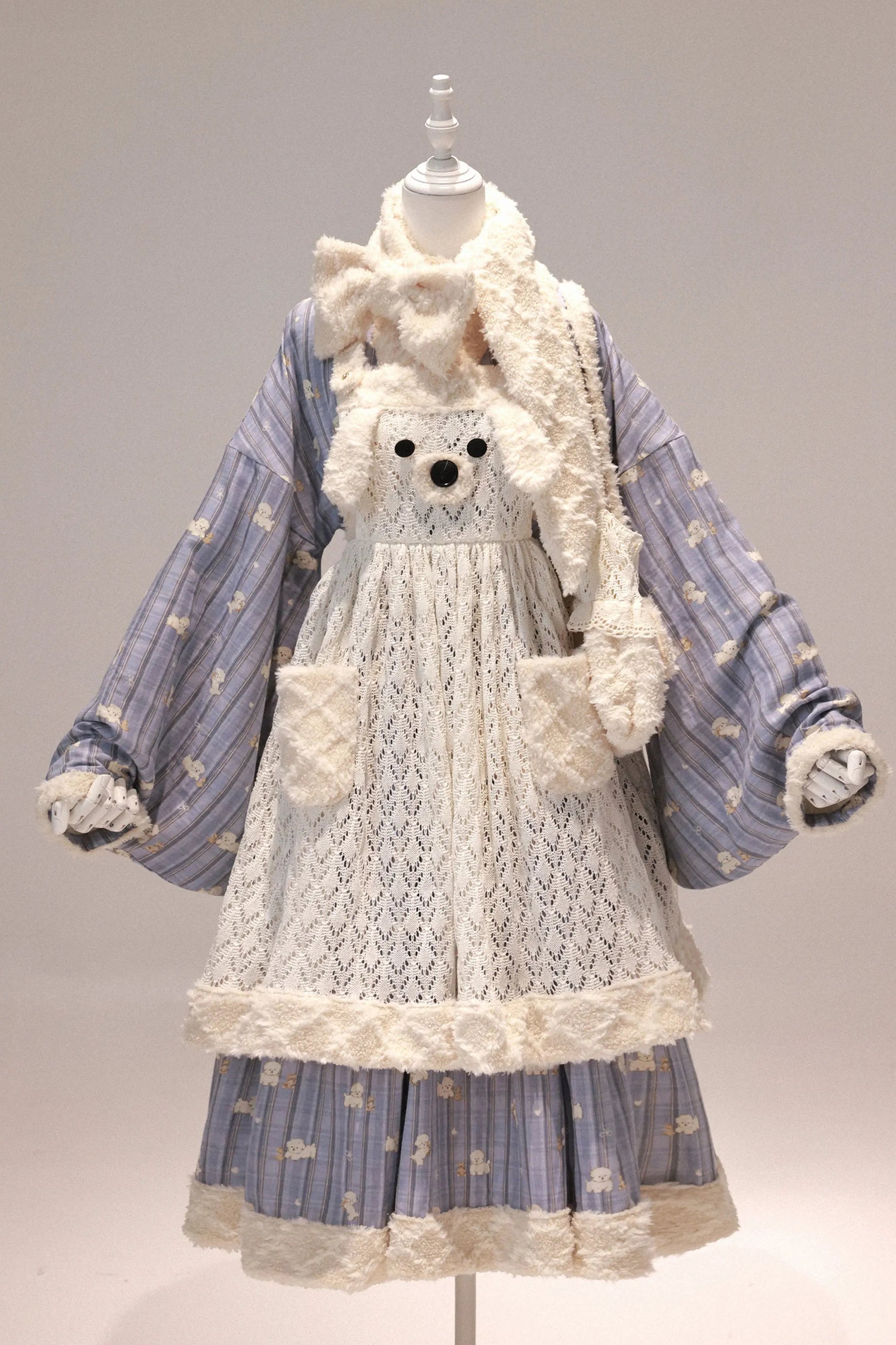 Fluffy Puppy Sweet Lolita Cross Collar Blouse Inner Dress Knit Apron Full Set
