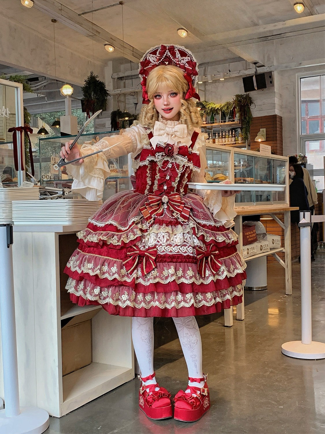 Crown of Gems Lolita Original Doll‑Like Strap JSK Red Dress