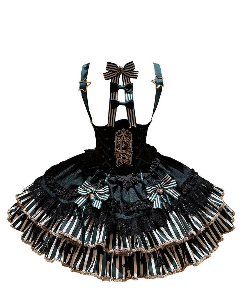 Star Track Academy Lolita Gothic Green Dress Set