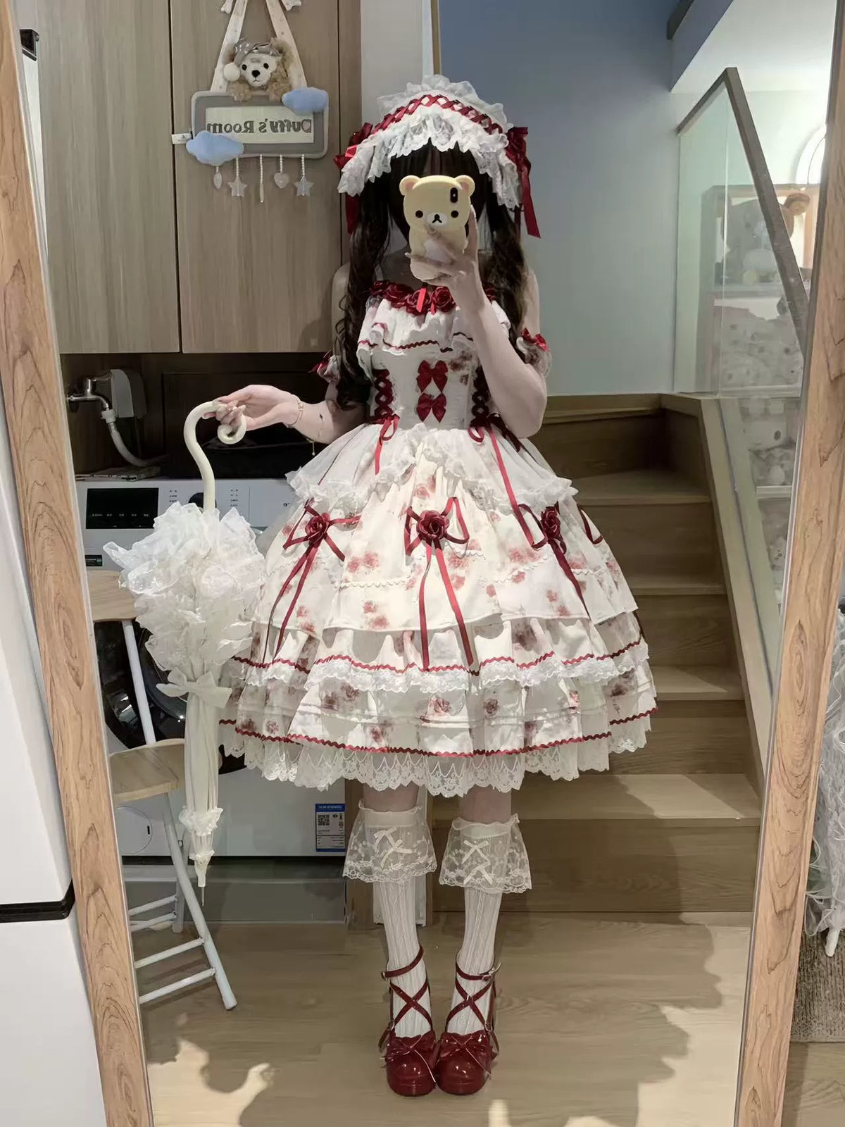 Crimson Love Letter Puff Lolita Dress Set