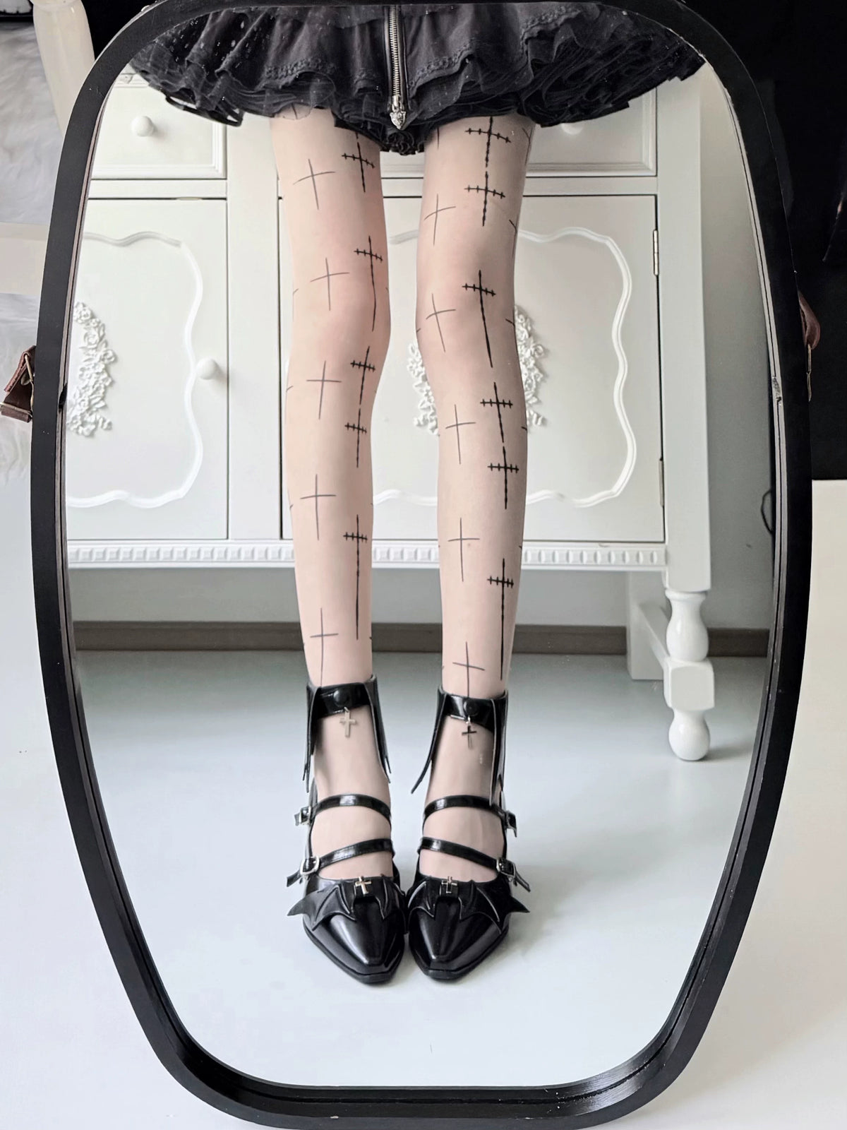 Eternal Night Witch Lolita Original Gothic Dark Cross Bat Low-Heel Shoes