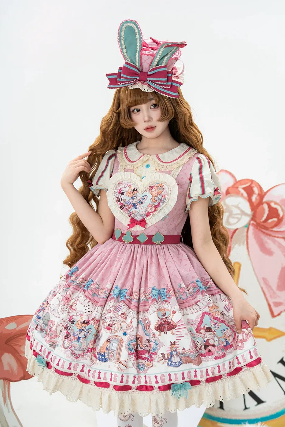 Cat Alice Fantasy Dreamland Lolita OP Sweet Kawaii Wonderland Print